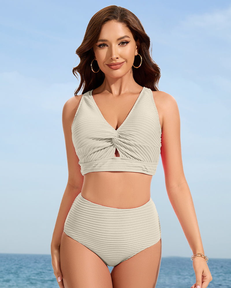Nautibelle™ – Bikini Sculptant Texturé à Taille Haute