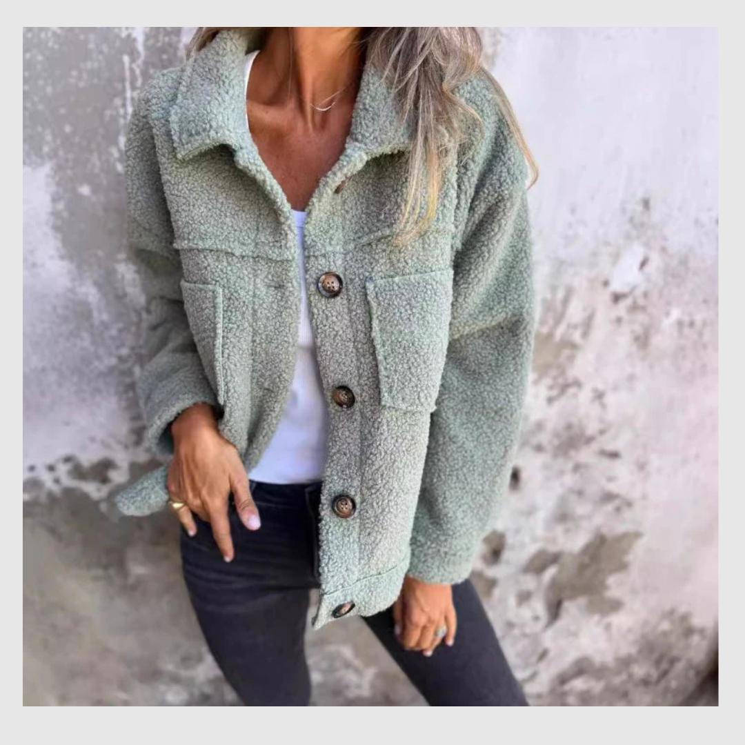 Veste Courte et Chaude avec Col à Revers pour Femmes