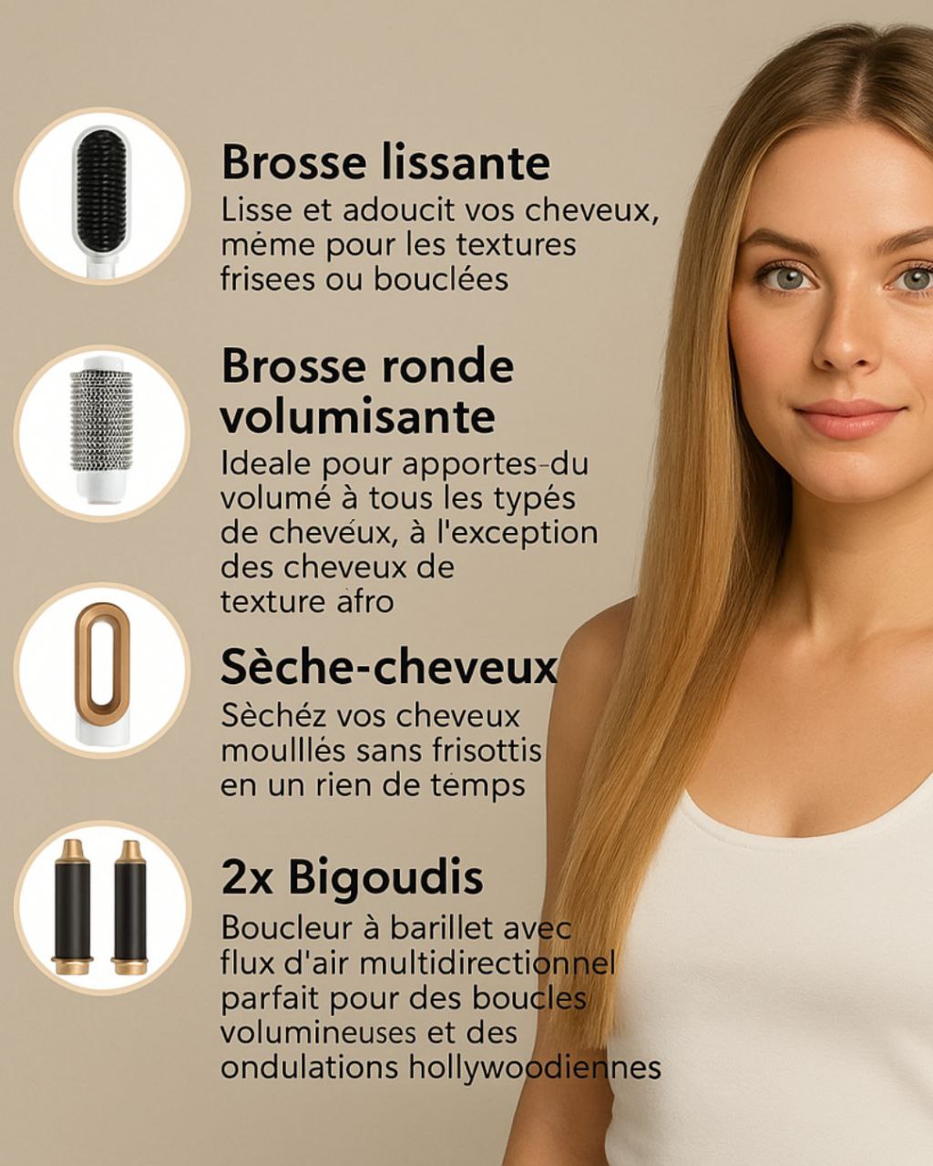 Le StyleAir™ 5-en-1 : L'outil Tout-en-Un pour des Cheveux Parfaits