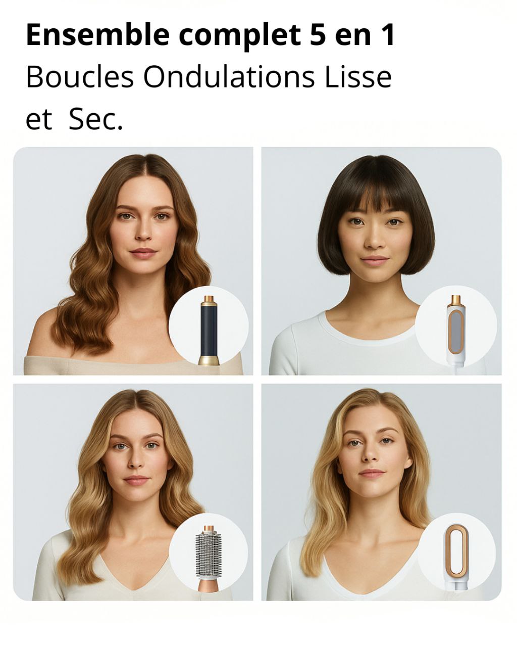 Le StyleAir™ 5-en-1 : L'outil Tout-en-Un pour des Cheveux Parfaits