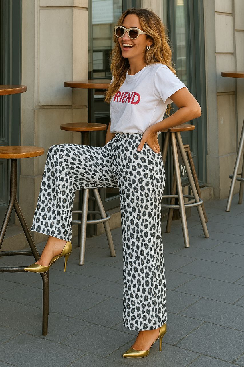 Pantalon Léopard Taille Haute à Poches – Élégance Décontractée et Confort