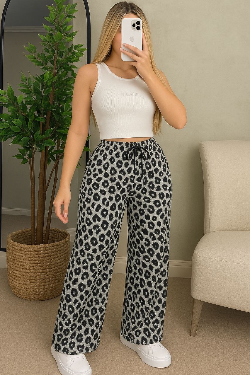 Pantalon Léopard Taille Haute à Poches – Élégance Décontractée et Confort