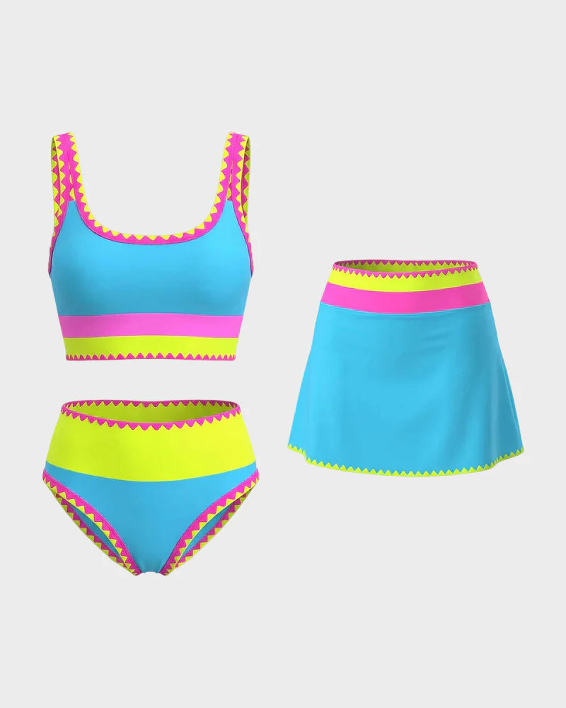 Élégance Estivale – Maillot de Bain 3 Pièces avec Jupe Amovible