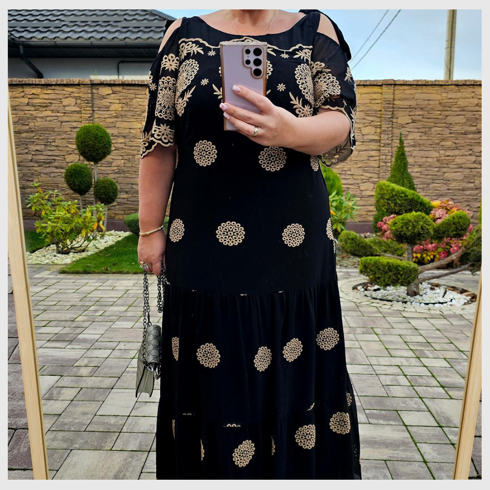 Robe Longue Bohème Imprimée en Dentelle Noire