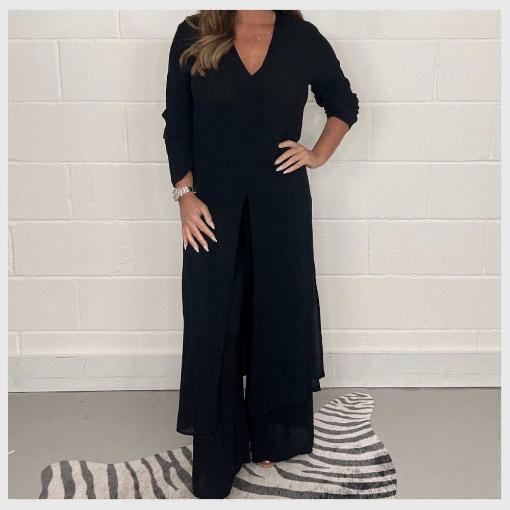 Ensemble Femme Élégant Haut Long et Pantalon Uni