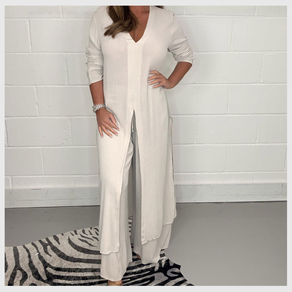 Ensemble Femme Élégant Haut Long et Pantalon Uni