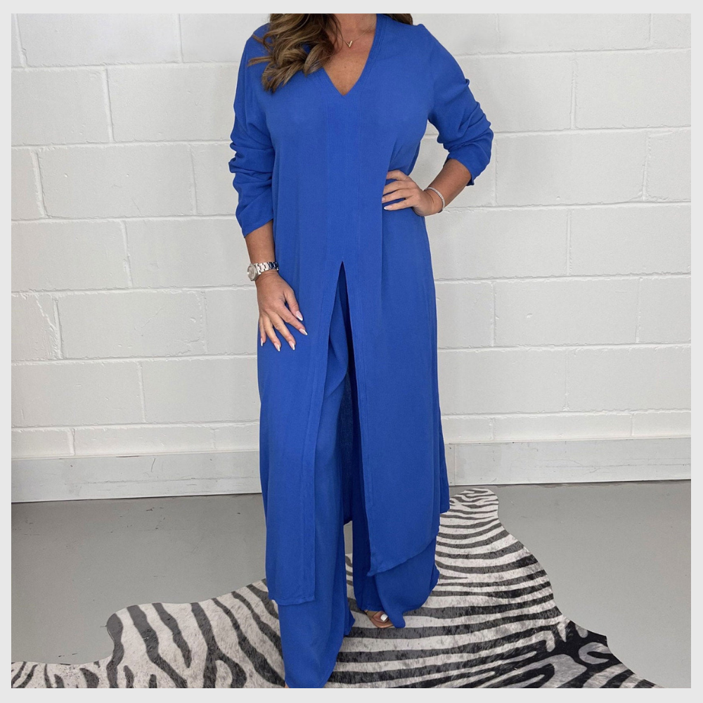 Ensemble Femme Élégant Haut Long et Pantalon Uni