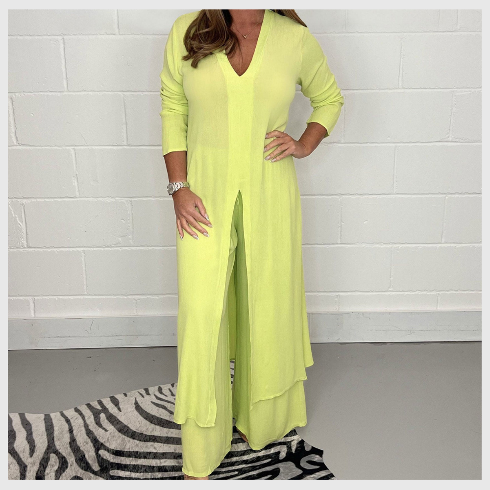 Ensemble Femme Élégant Haut Long et Pantalon Uni