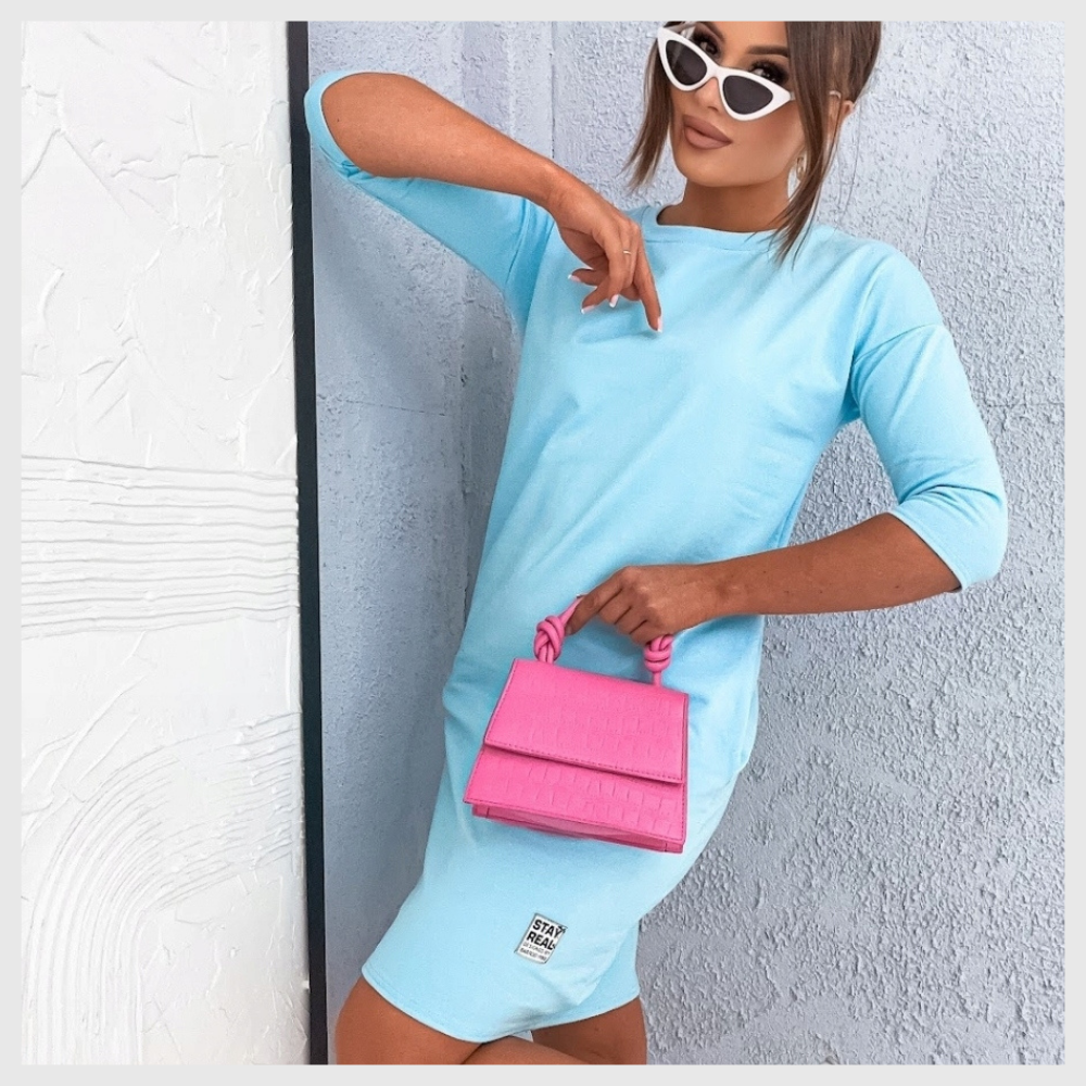 Élégante Robe à Col Rond & Manches 3/4 avec Poches