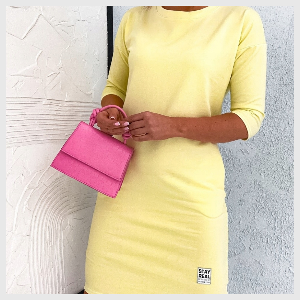 Élégante Robe à Col Rond & Manches 3/4 avec Poches