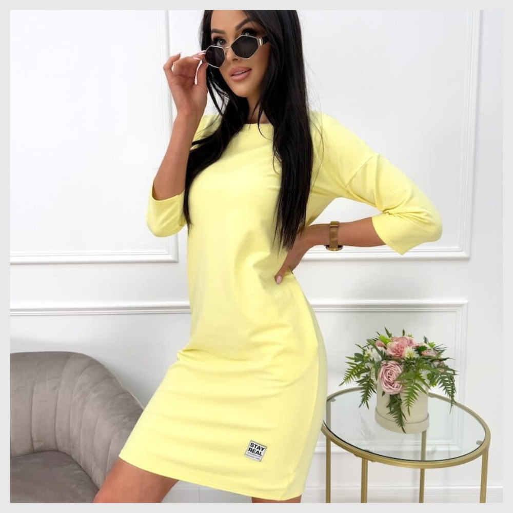 Élégante Robe à Col Rond & Manches 3/4 avec Poches