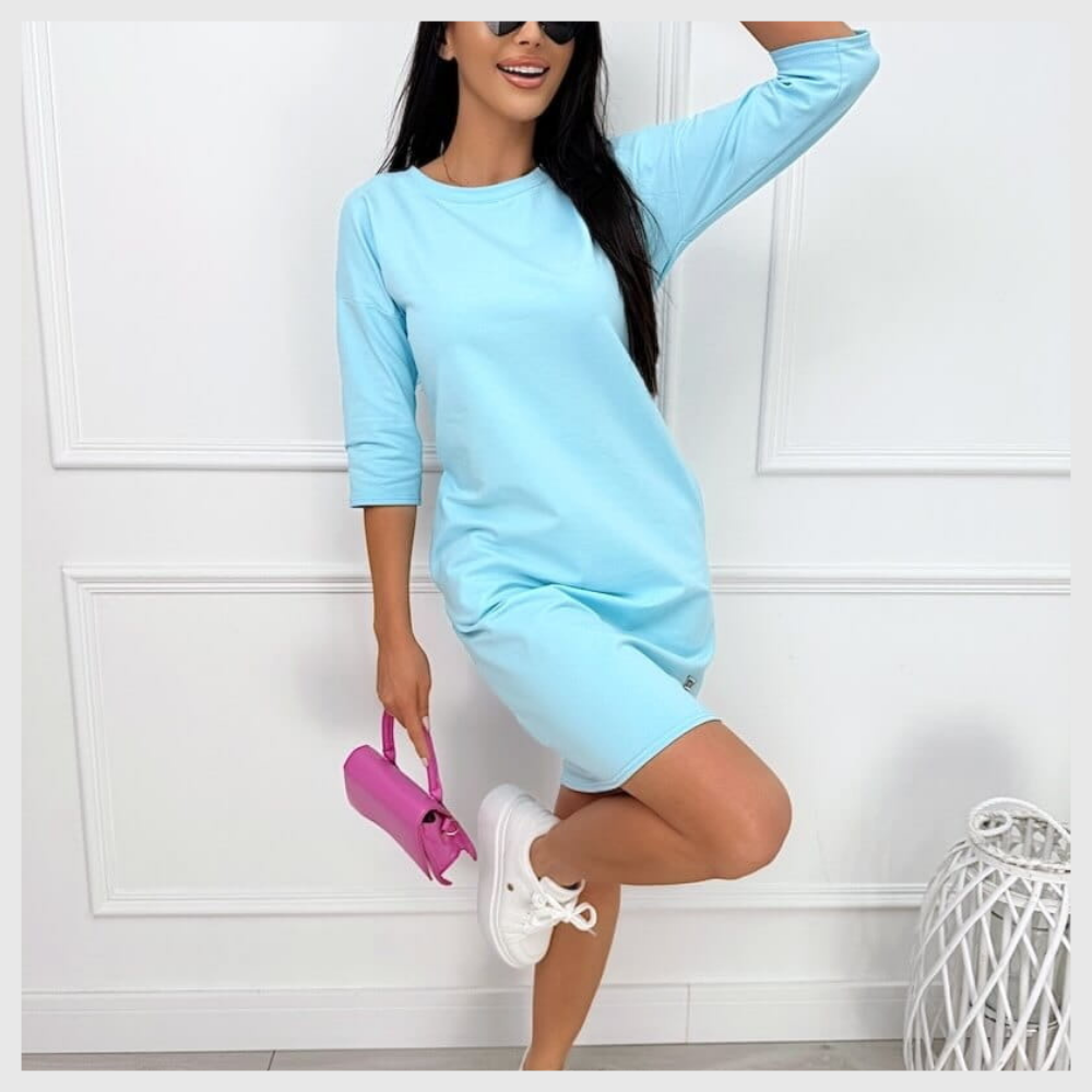 Élégante Robe à Col Rond & Manches 3/4 avec Poches