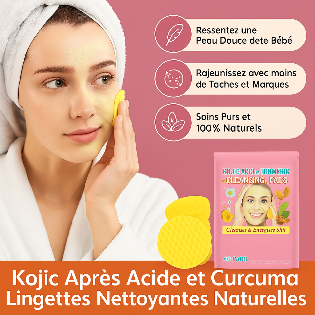 Pads Nettoyants Kojic & Curcuma – Éclat Naturel & Teint Unifié en 2 Semaines