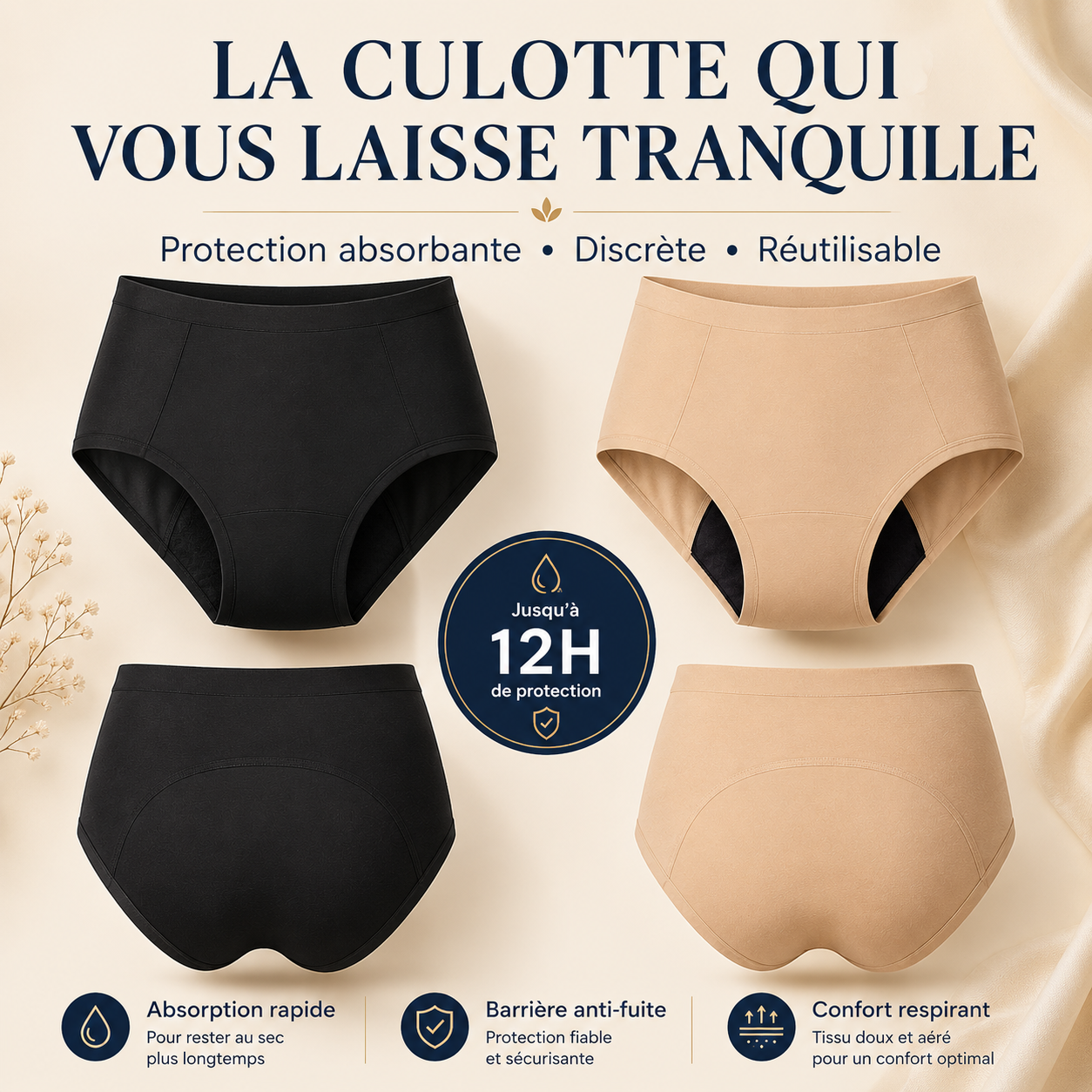 Sérénelle™ — Culotte Taille Haute Ultra-Absorbante 12H