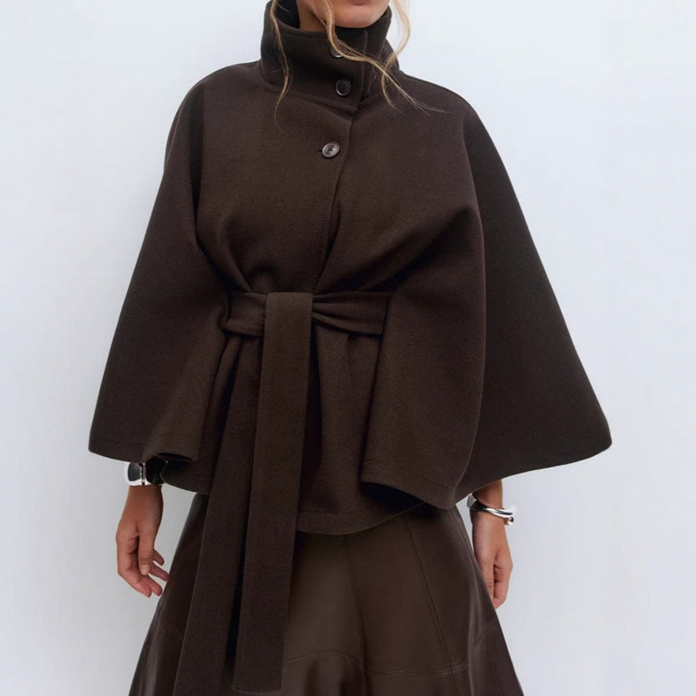 Veloria™ – Cape Élégante pour Femme avec Ceinture et Col Haut