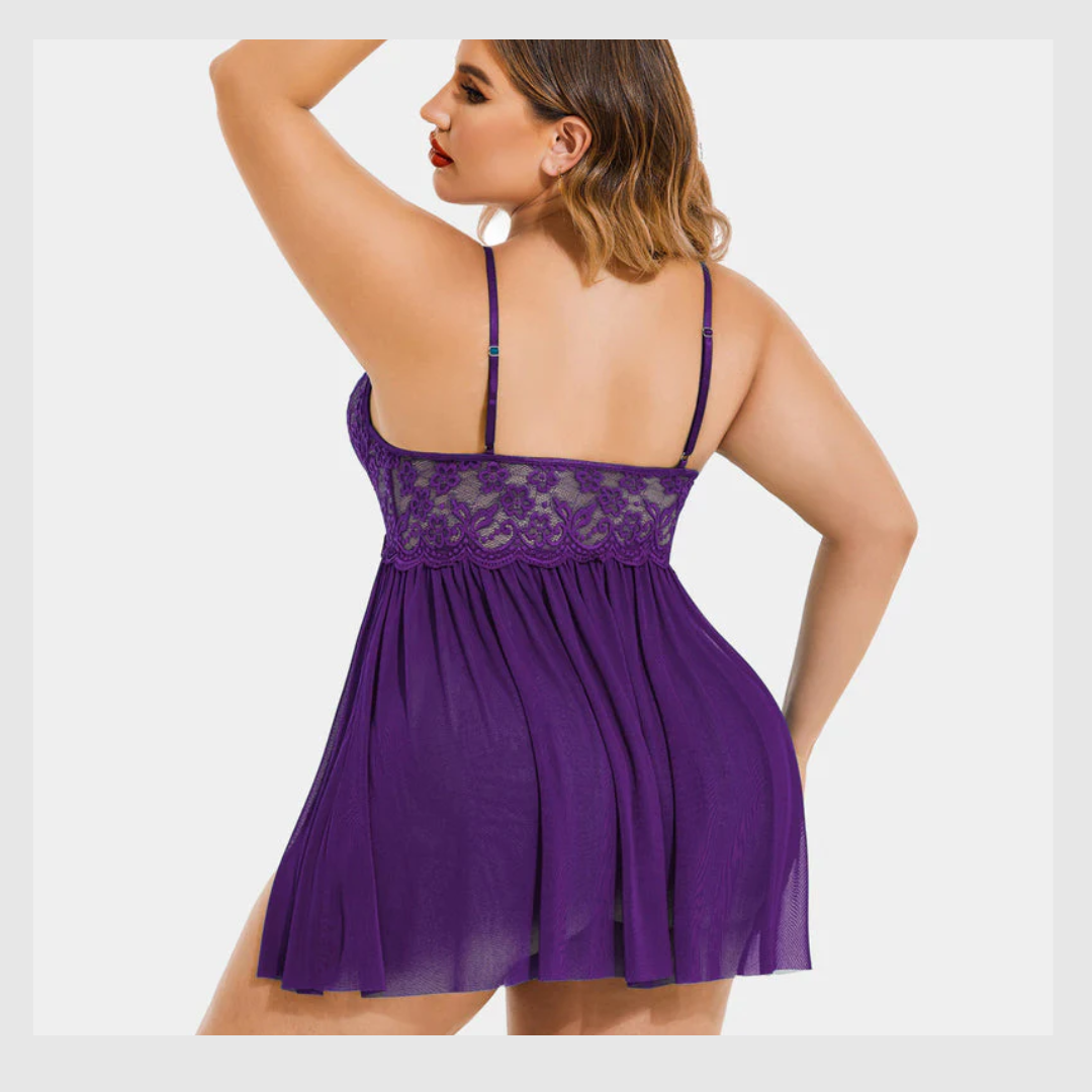 Nuisette Grande Taille en Maille à Col V et Fentes Latérales