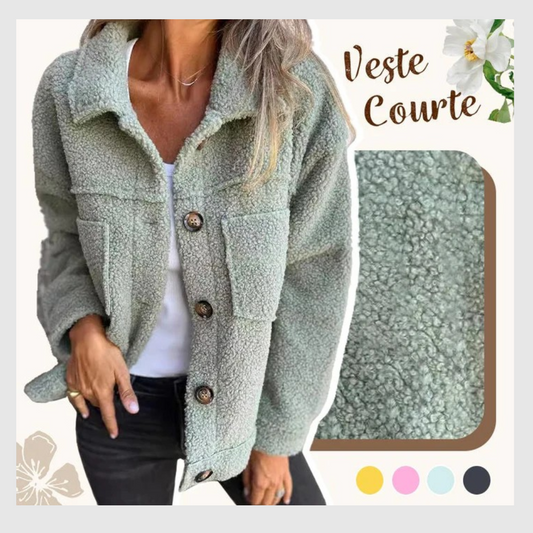 Veste Courte et Chaude avec Col à Revers pour Femmes