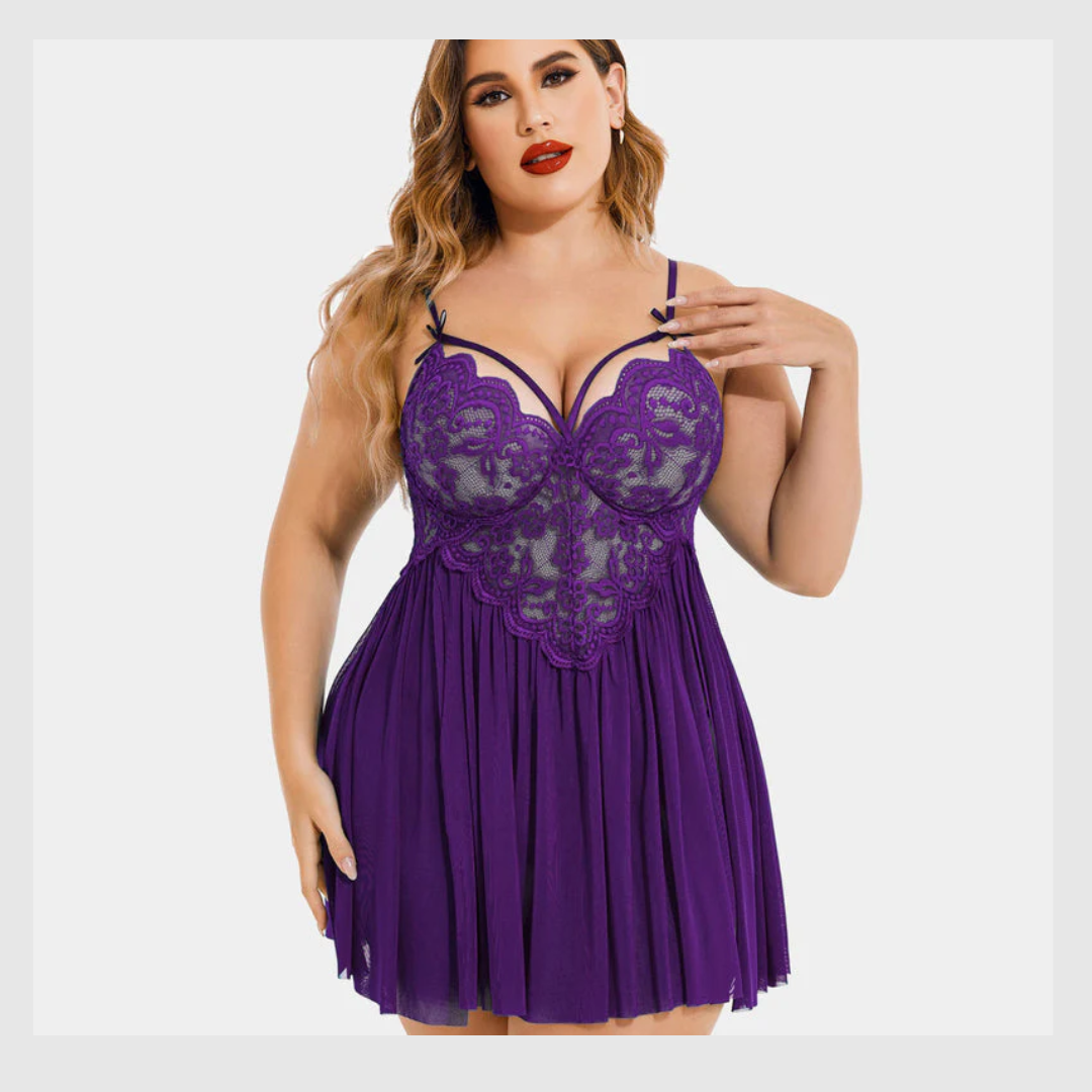 Nuisette Grande Taille en Maille à Col V et Fentes Latérales