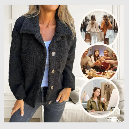 Veste Courte et Chaude avec Col à Revers pour Femmes