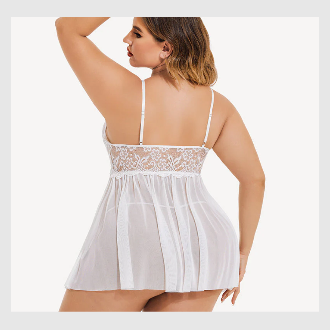 Nuisette Grande Taille en Maille à Col V et Fentes Latérales
