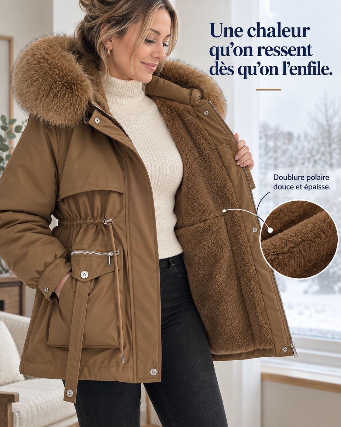 Hivélia™ — Parka d’hiver doublée polaire à taille ajustable