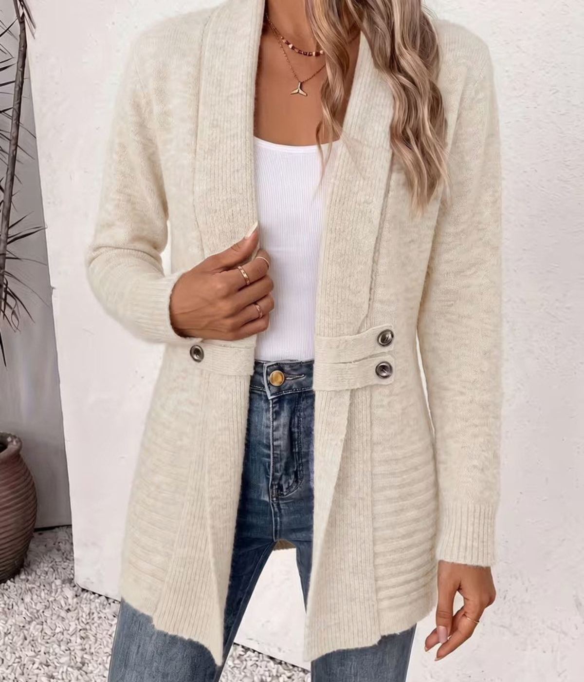 Cardigan Mi-Long Col Châle Taille Cintrée - Collection Automne.