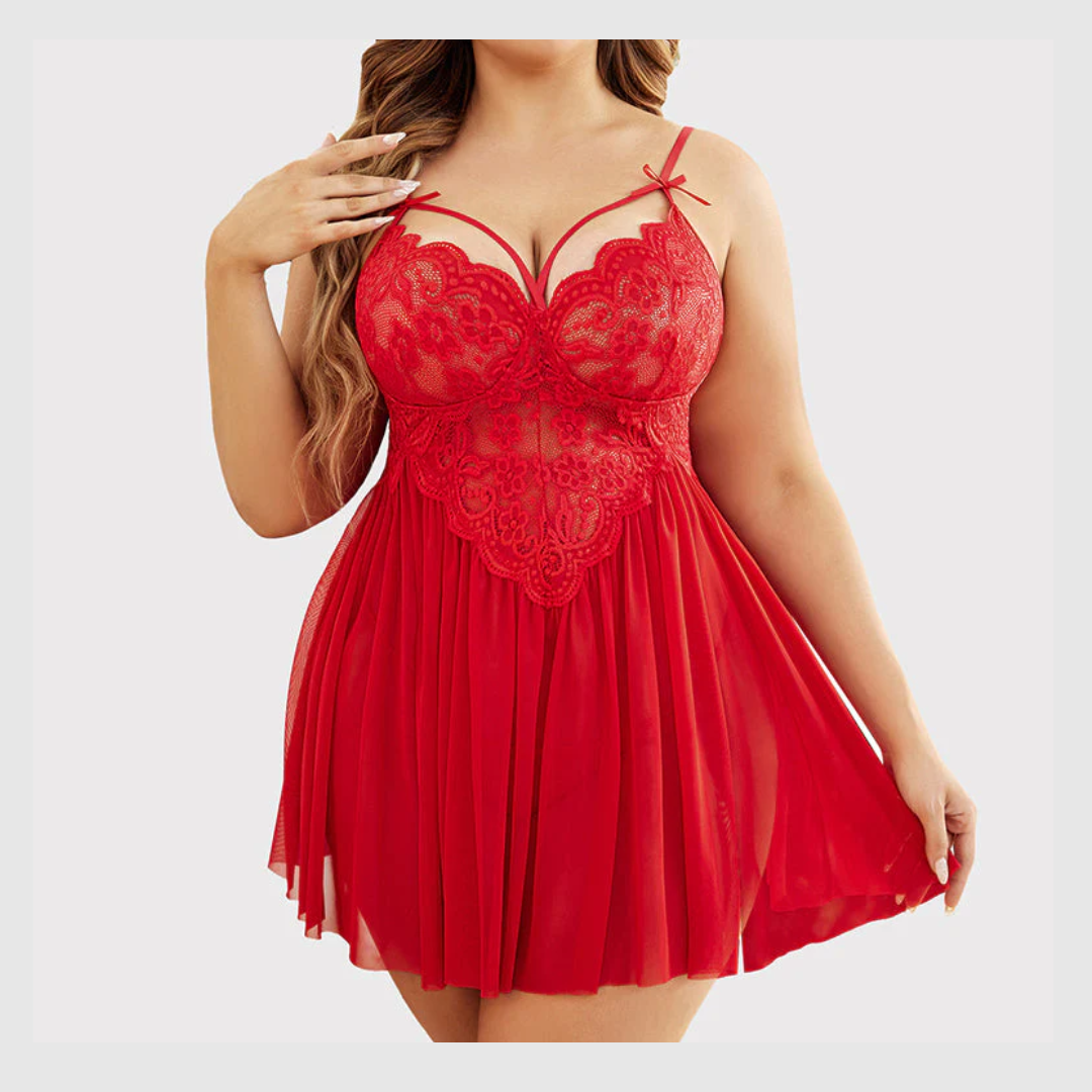 Nuisette Grande Taille en Maille à Col V et Fentes Latérales