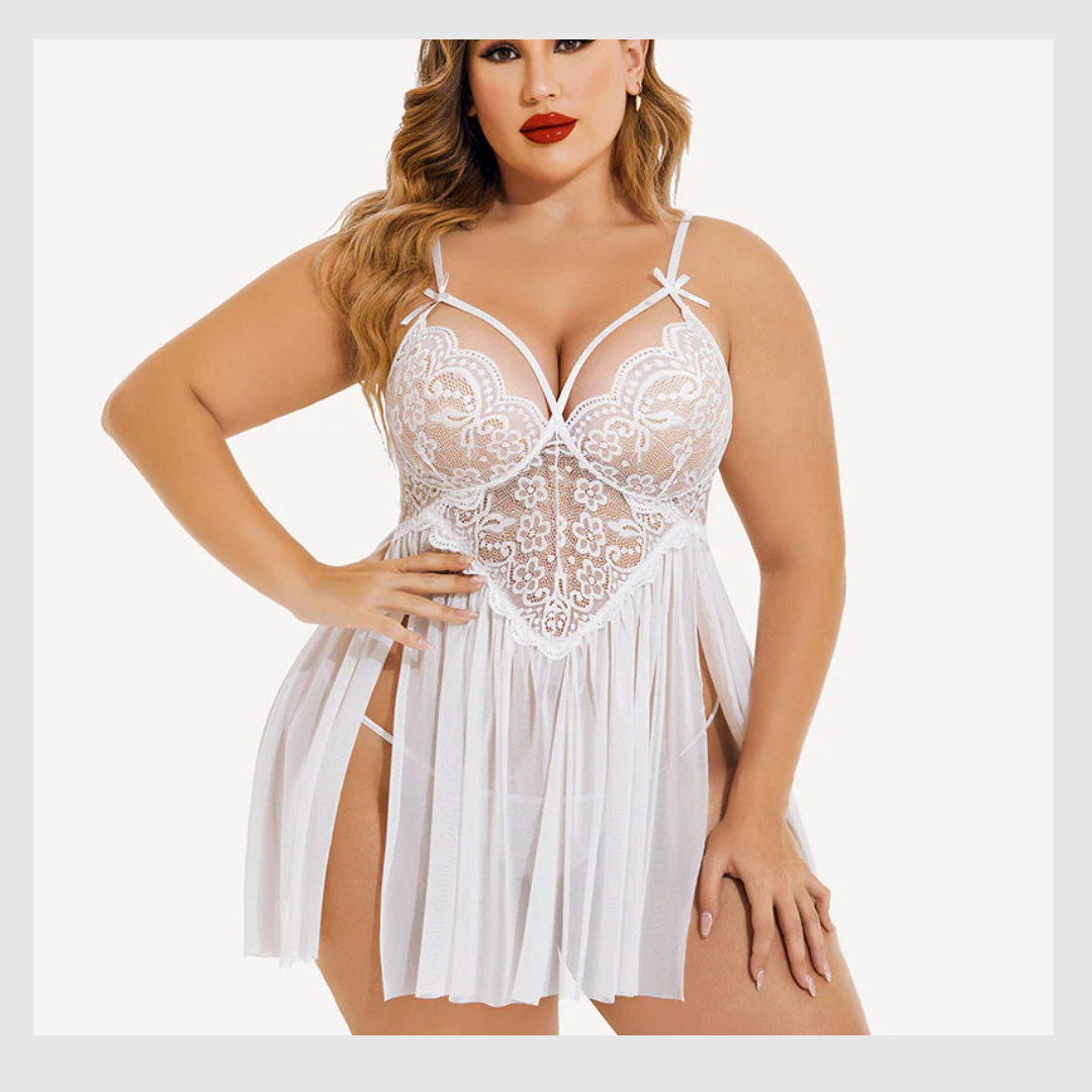 Nuisette Grande Taille en Maille à Col V et Fentes Latérales