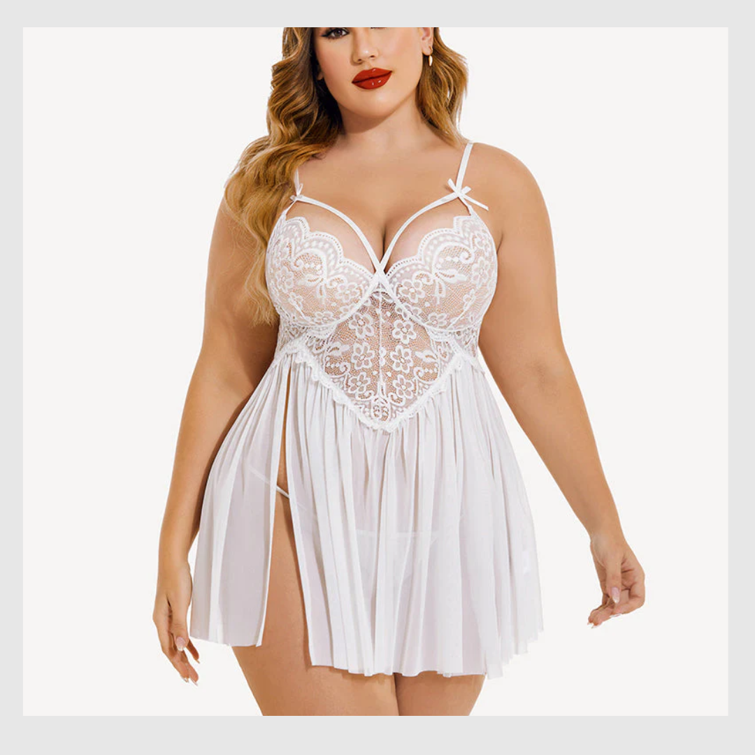 Nuisette Grande Taille en Maille à Col V et Fentes Latérales