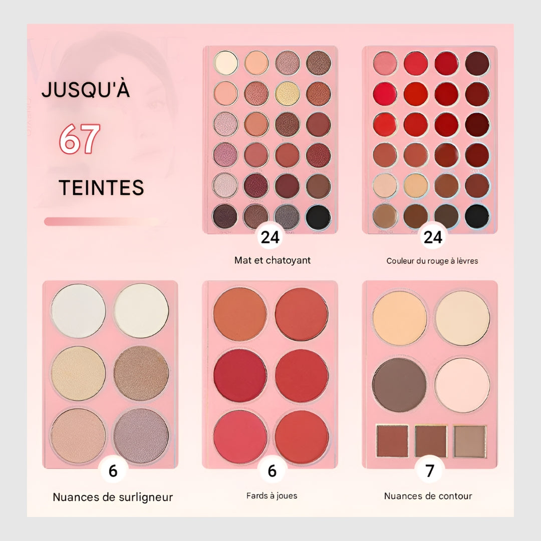 Livre de maquillage magique - Palette de maquillage multifonctionnelle de 67 couleurs