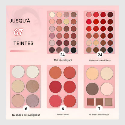 Livre de maquillage magique - Palette de maquillage multifonctionnelle de 67 couleurs