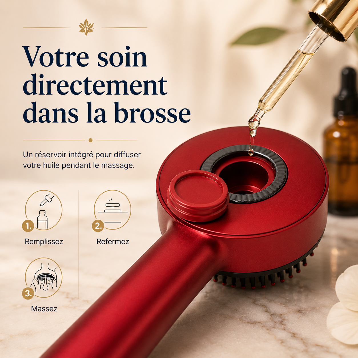 Racinéa™ — Brosse Massage Cuir Chevelu 3-en-1 avec Lumière Rouge & Diffuseur d’Huile