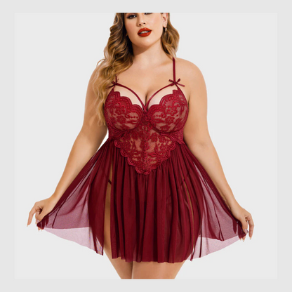 Nuisette Grande Taille en Maille à Col V et Fentes Latérales