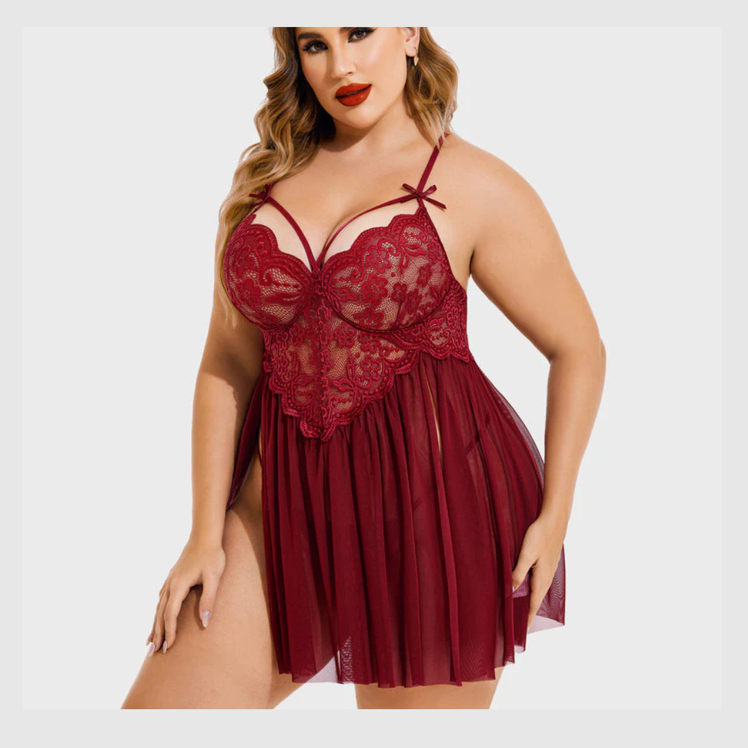 Nuisette Grande Taille en Maille à Col V et Fentes Latérales