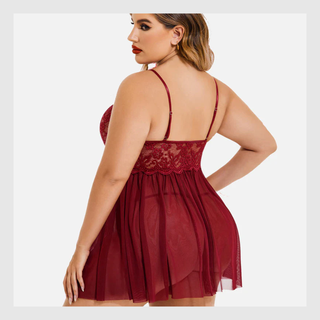 Nuisette Grande Taille en Maille à Col V et Fentes Latérales