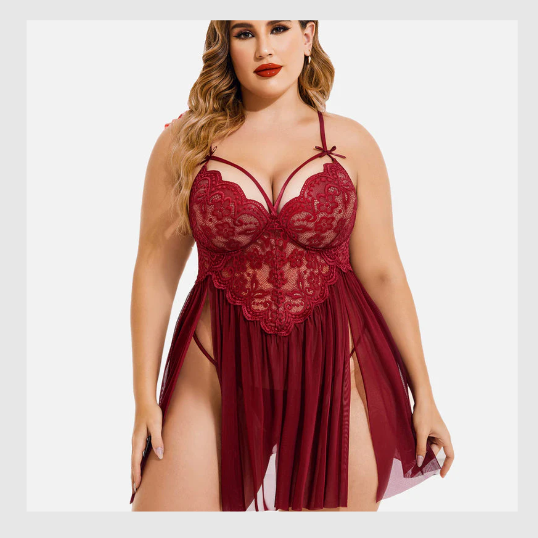 Nuisette Grande Taille en Maille à Col V et Fentes Latérales