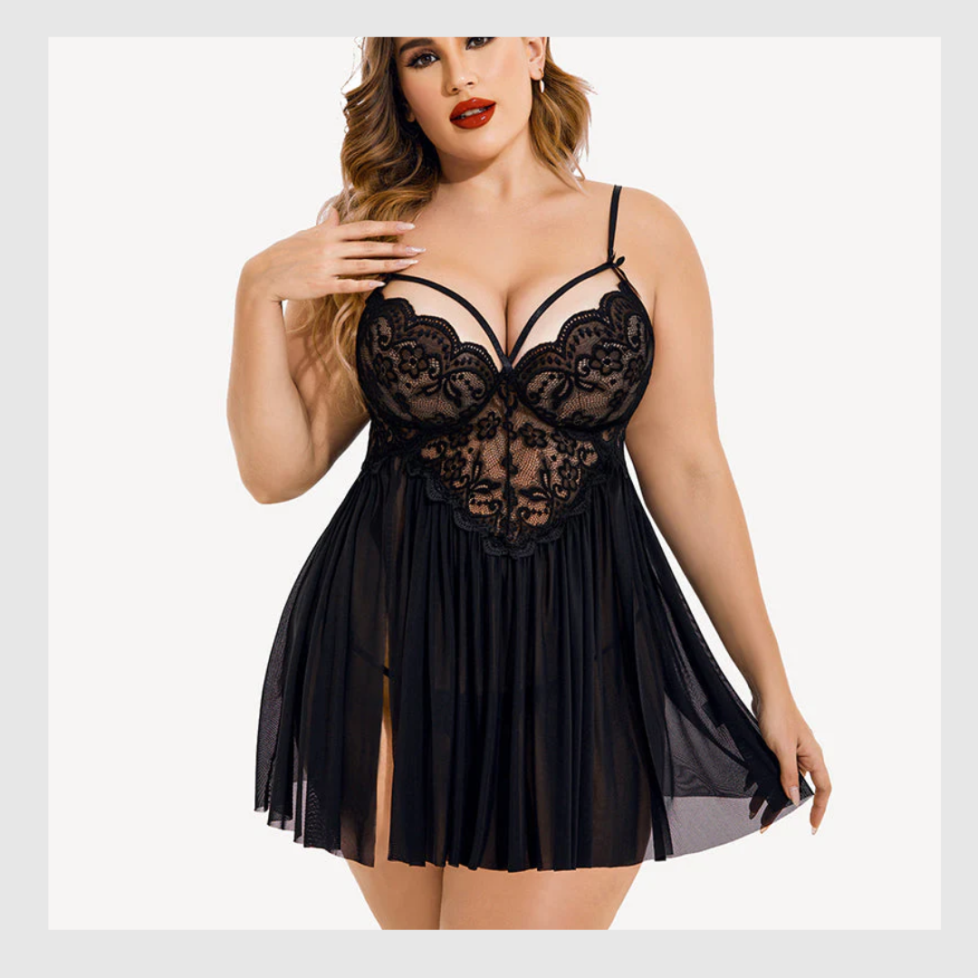 Nuisette Grande Taille en Maille à Col V et Fentes Latérales