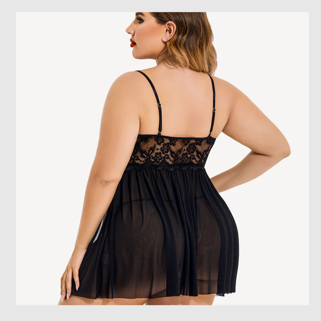 Nuisette Grande Taille en Maille à Col V et Fentes Latérales