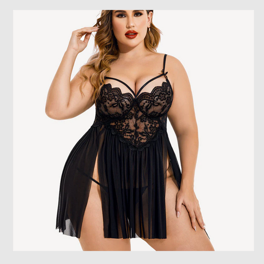 Nuisette Grande Taille en Maille à Col V et Fentes Latérales