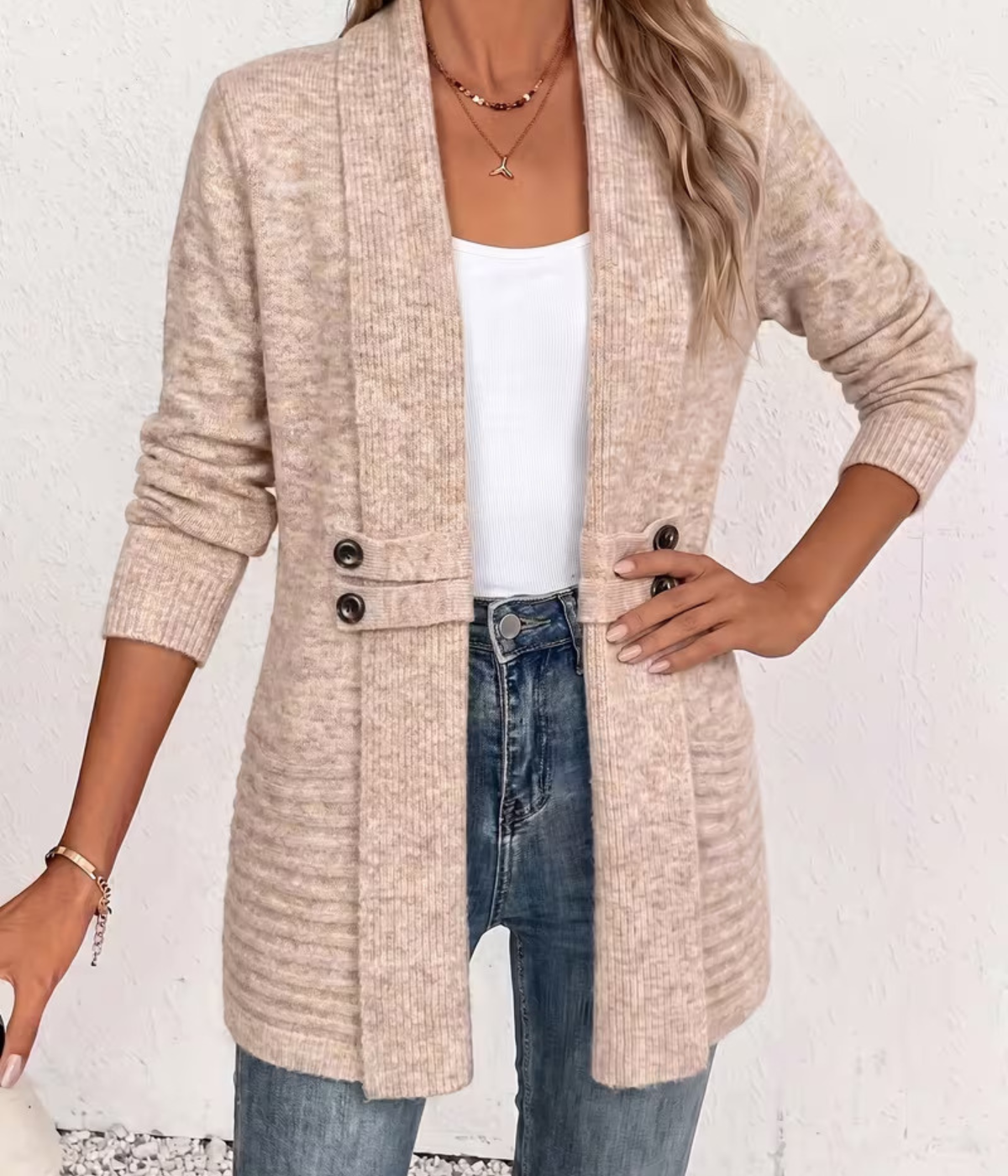 Cardigan Mi-Long Col Châle Taille Cintrée - Collection Automne.