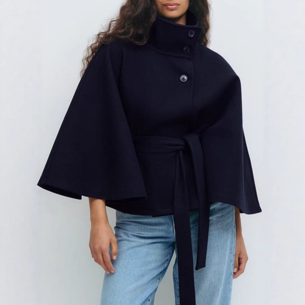 Veloria™ – Cape Élégante pour Femme avec Ceinture et Col Haut