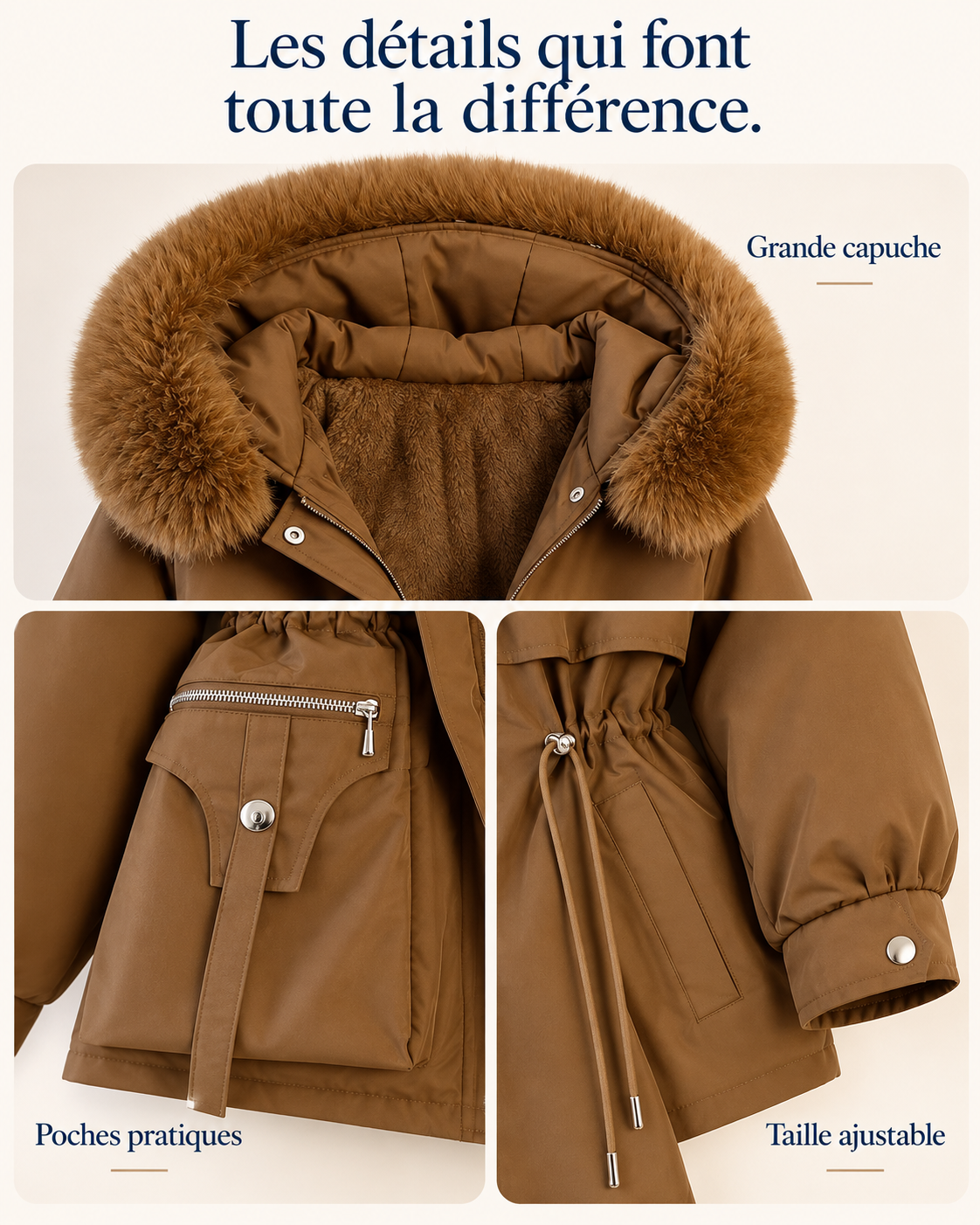 Hivélia™ — Parka d’hiver doublée polaire à taille ajustable