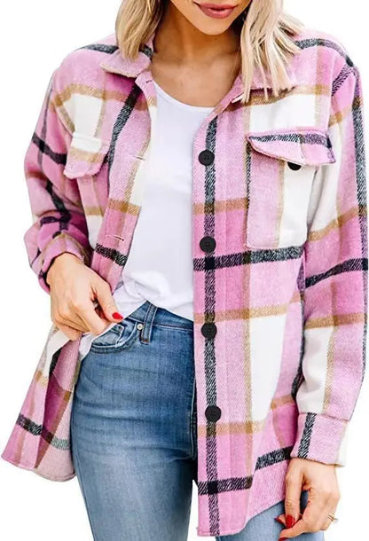 Plaid Élégance™ – Veste Shacket en Flanelle à Carreaux