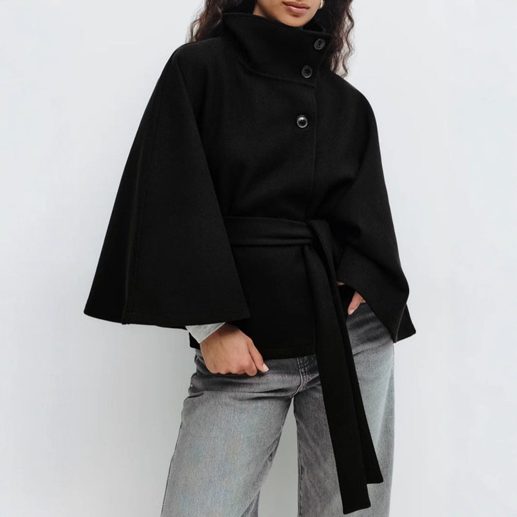 Veloria™ – Cape Élégante pour Femme avec Ceinture et Col Haut