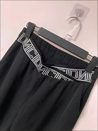 Pantalon Droit Extensible à Taille Haute et Jambes Larges pour Femmes
