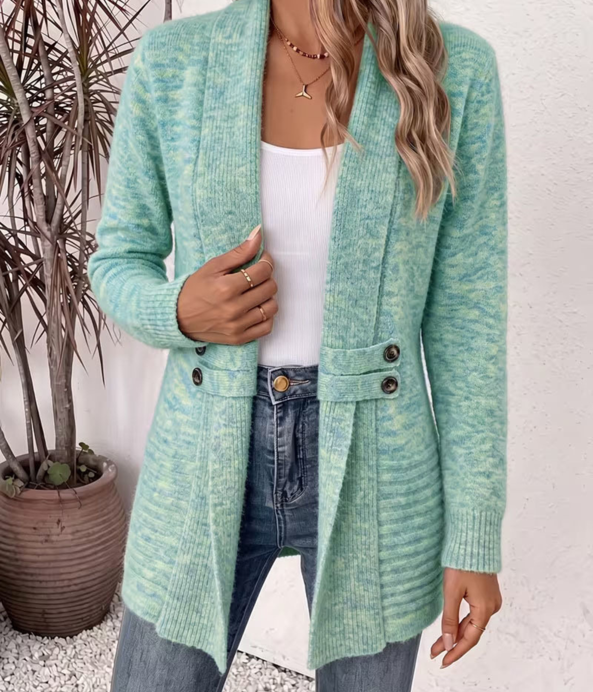 Cardigan Mi-Long Col Châle Taille Cintrée - Collection Automne.