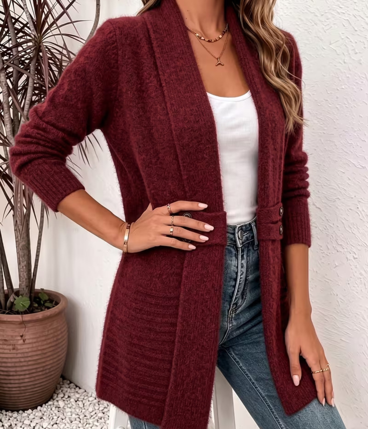Cardigan Mi-Long Col Châle Taille Cintrée - Collection Automne.