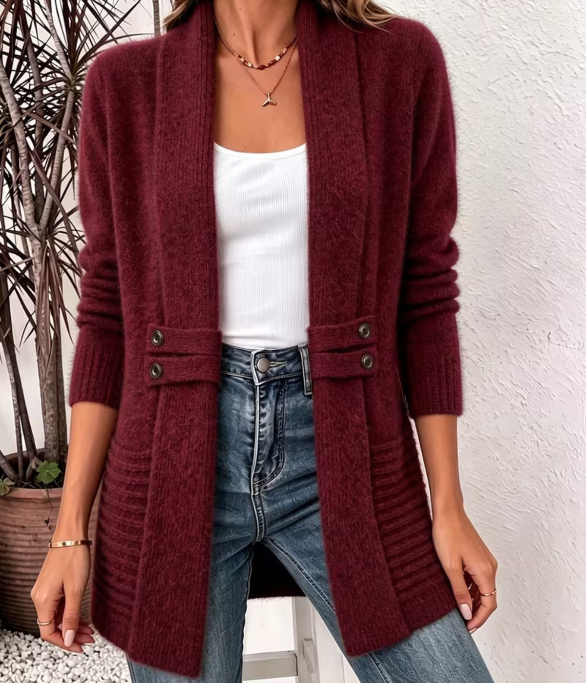 Cardigan Mi-Long Col Châle Taille Cintrée - Collection Automne.