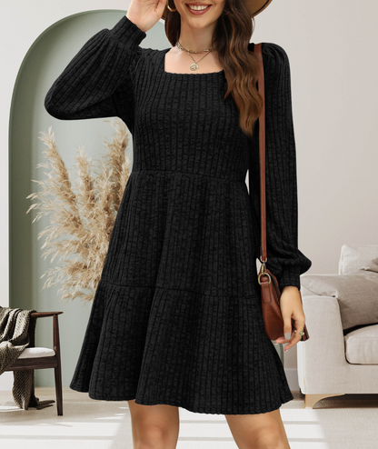 Lunaria™ – Robe Côtelée Chic à Encolure Carrée