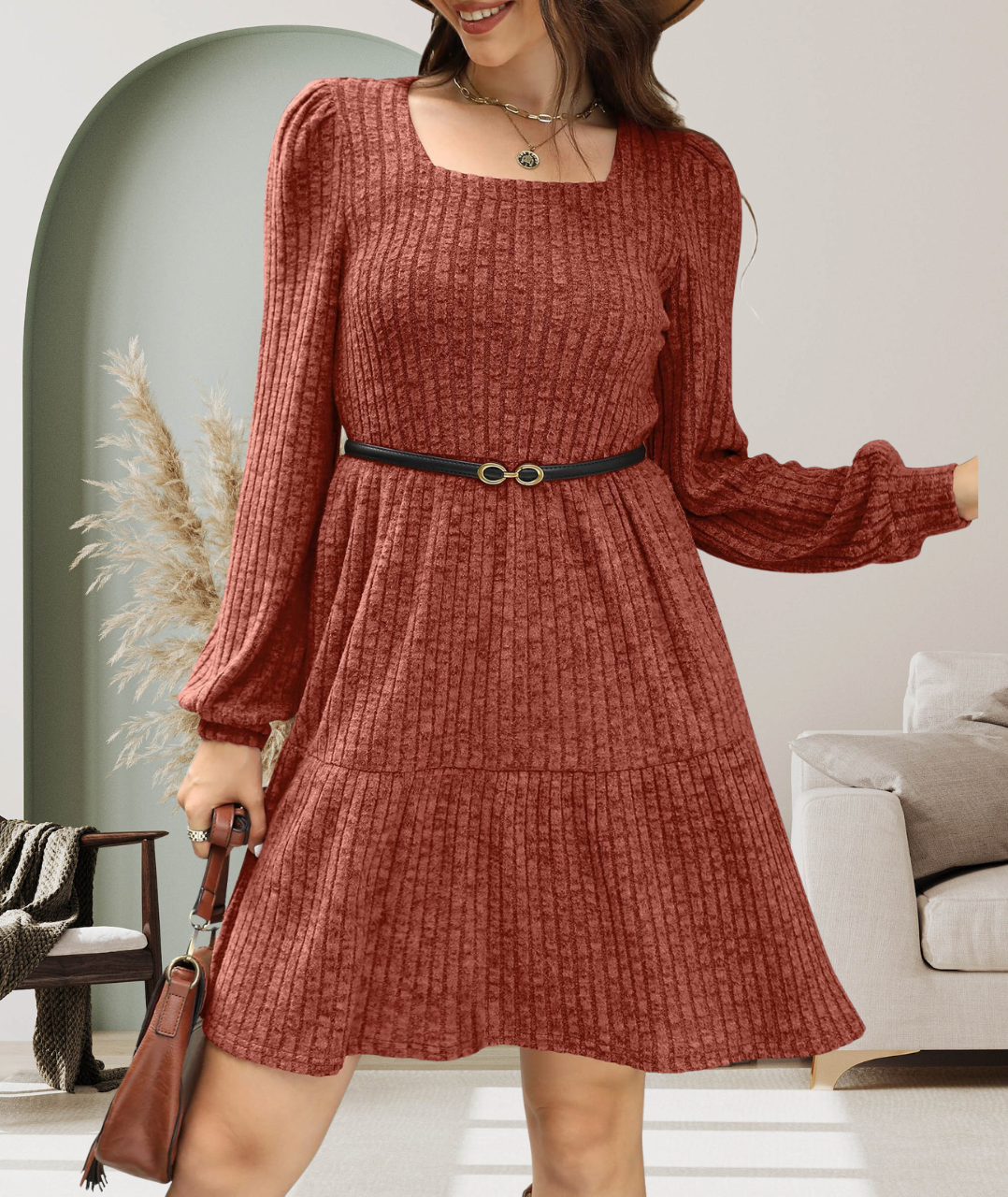 Lunaria™ – Robe Côtelée Chic à Encolure Carrée